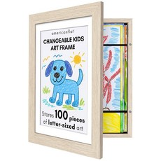 AmericanFLAT 플랫아동용아트워크프레임변경가능실버-자석문에100개의아트피스보관-21.6x27.9cm8.5x11인치레터사이즈디스플레이 매트포함또는25.4x31.4cm10x, Light Wood