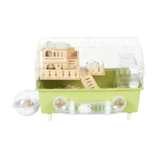 倉鼠豪宅水晶籠透明倉鼠籠可外接管道壓克力倉鼠籠小寵籠倉鼠整理箱改造箱金絲熊籠子托盤式倉鼠籠子壓克力雙層超大別墅寵物用品, 【加高】景觀倉鼠籠別墅款-蘋果綠,45x30x31cm（含腿高4cm）, 1個