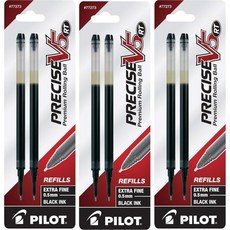 PILOT 파일럿 정밀 V5 RT 액체 잉크 리필 엑스트라 파인 포인트 0.5mm 블랙 6팩, Black, 1_6 Count (Pack of