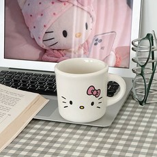 이이공브이샵 페이스 키티 도자기 머그컵 350ml 귀여운 머그잔 손잡이컵, 1개, 핑크