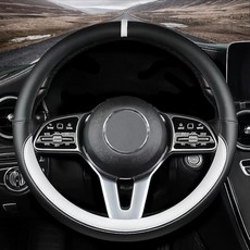 볼보 자동차 스티어링 휠 커버 나파 가죽 미끄럼 방지 핸들 커버 Volv-o 내부 액세서리용으로 설계 (화이트 볼보용), 화이트