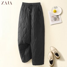 ZAJA 여성 누빔 바지 루즈핏 밴딩 하이웨스트 팬츠 겨울 패딩팬츠