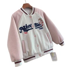 女童夾棉棒球服外套 中大童長袖加厚休閑外套 兒童冬季保暖棉衣 女童時尚字母夾克