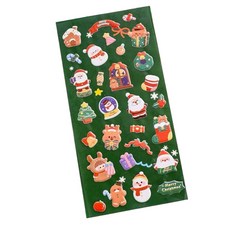 萱寶媽咪baby童裝館 聖誕節泡泡貼3D立體水晶寶石貼紙，閃亮燙金鑽石裝飾，多款動物交通工具造型泡綿立體貼紙, 0134綠底聖誕泡泡貼