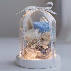 DAY OFF 永生花夜燈燈盅 永生玫瑰 玻璃鐘罩 情人節禮物 乾燥花 交換禮物 婚禮小物 生日禮物 七夕, 藍白