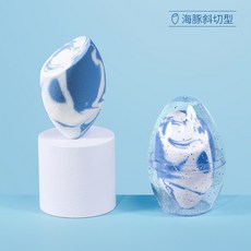 三文魚美妝蛋不吃粉化妝蛋乾溼兩用彩妝蛋散粉撲海綿蛋A品海豚系列-斜切帶殼, 1個, 海豚系列-斜切:帶殼