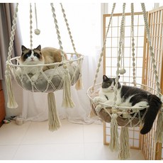 고양이 해먹 수공예 뜨개 애완동물 천장 행잉 바구니, 1개, 원형 50CM+매트