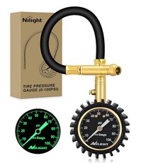 Nilight 타이어 압력 게이지 100PSI 튼튼한 대형 5.1cm(2x2.54cm) 글로우 다이얼 ANSI B40.1 인증 에어 척 정확한 판독 트럭 세미 트럭 ATV 모터, Night Glow Tire Gauge