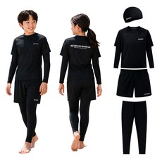 베어핏 아동용 수영복 남아 여아 블랙 루즈핏 래쉬가드 4종세트