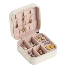 攜帶式飾品盒 首飾盒 戒指盒 旅行收納盒 耳環收納盒 化妝包 飾品收納包, 攜帶式飾品盒 小 (正方形) 白, 1個