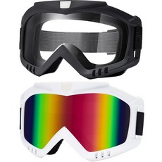 KINGBIKE 바이크 더트 고글 ATV 오토바이 2팩 모토크로스 방풍 MTB 청소년 성인 남성 여성용, 투명 + 화이트 믹스