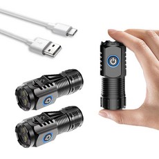 비몬 40g 초경량 미니 손전등 3구 LED 충전식 C타입 후레쉬 휴대용 자석 랜턴, 블랙, 2개