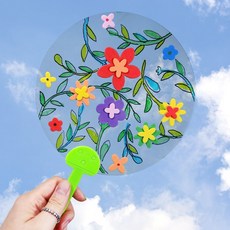 만들기부채 만들기 꽃 EVA 스티커 투명 부채 (5인용), 본상품