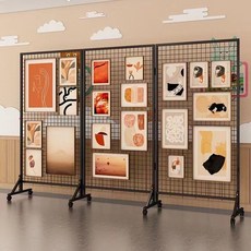 鐵藝摺疊網格展示架 幼兒園作品畫展 美術室 可移動展覽架
