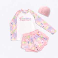 여아 주니어 키즈 모자포함 생존수영 래쉬가드 수영복 세트