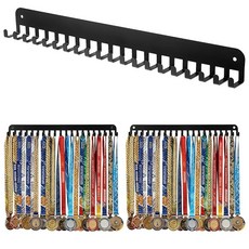 HOFURME 2팩 금속 스포츠 마라톤 메달 행거 디스플레이 걸이용 후크 20개 포함 40개 이상의 메달 설치가 쉬운 선반 랙 벽 마운트 어워드 플라크 체조 러닝 마라톤, HOFURME 2팩 금속 스포츠 마라톤 메달 행거 디스