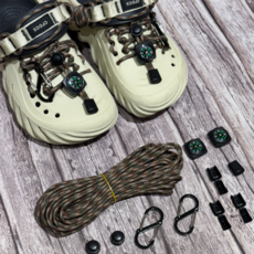 (신발포함X) DIY 파라코드 신발 커스텀 세트 카라비너 나침반 스토퍼 앤드클립 4mm, 1세트, (엔드4p) 커피 오렌지 카모 + 블랙