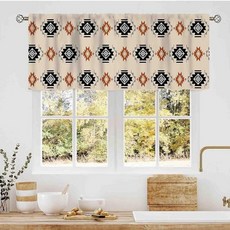 Aztec 밸런스 커튼 보헤미안 추상 부족 기하학적 패턴 에스닉 남서부 러스틱 웨스턴 브라운 블랙 작은 창문 커튼 주방 카페 거실 침실 캐비닛 욕실용 137.2cm x 45