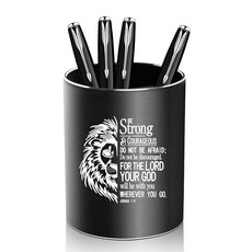 기독교 선물 책상용 금속 펜 홀더 알루미늄 연필 홀더 사무실 학교 가정 및 문구 용품용 원형 데스크탑 정리함 및 블랙 펜슬 컵 (조슈아 1:9), 기독교 선물, 책상용 금속 펜 홀더 알루미늄 연필 홀더