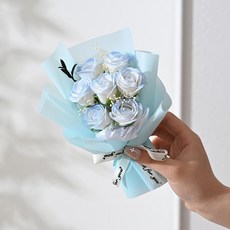 DZTYZH 玫瑰香皂花小花束, 七朵拇指花 - 藍色 不含手提袋