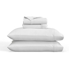 Sealy Clean Comfort 300수 면 혼방 시트 세트 안전한 핏 앵커 밴드 포함 - 트윈 사이즈- 화이트 201564