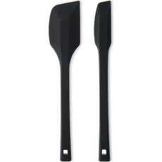 【阿肥的店】日本燕三條耐熱軟質刮刀 加長版矽膠刮刀 可吊掛 日本製, 1個, (黑)大＋小刮刀～一體成型, 黑