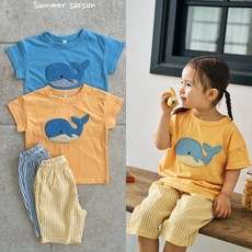 반팔 고래 티셔츠 스트라이프 7부바지 돌 아기 유아 아동 키즈 여름상하복