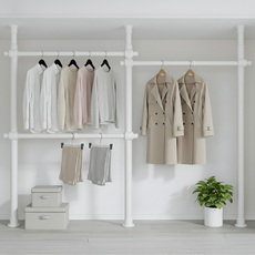 38파이 와이드 3단 행거 튼튼한 고정식 시스템 행거, 넓이 200-360cm x 높이 110-260cm