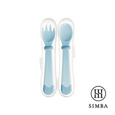 桃園小太陽 小獅王 辛巴 Simba 美味兒童叉匙組 湯匙 叉子 餐具組 學習餐具 兒童湯匙 兒童叉子, 晨藍, 1個