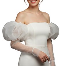튤 소재의 신부용 장갑 신축성 있는 퍼프 암 슬리브 손가락 없는 암웨어 웨딩용으로 적합합니다