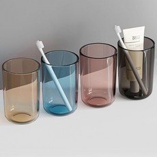 輕奢透明洗漱杯 附牙刷架功能 多色可選, 1個, 輕奢高檔 圓潤光滑不傷嘴,單人裝 靛藍色