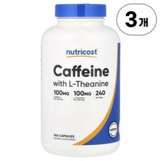 뉴트리코스트 카페인 위드 L-테아닌 Nutricost Caffeine with L-Theanine 240정, 3개