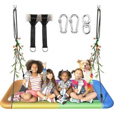 직사각형 플랫폼 나무 그네 152cm 하중 318kg 방수 조절 스윙 스트랩 색상 어린이 감각통합 다채로운, A-컬러풀.