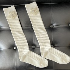 Uugolf 羅紋花朵印花高爾夫球及膝襪, 白色