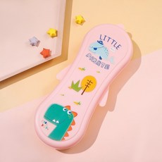 卡通兒童餐具收納盒三色可選，台灣現貨，兒童餐具盒，餐具收納盒, 粉色, 1個