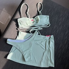 歐美新款坑條純色三件套泳裝比基尼