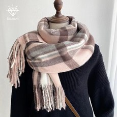 디아망 고급 체크 캐시 여성 목도리 머플러, 체크D - 스카이핑크, 1개