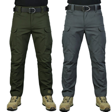 1+1 봄 여름 고급 스판 IX7 튼튼한 전술 바지 작업복 택티컬 등산 낚시 외출 춘추 전술복 작업, 회색+카키(봄)
