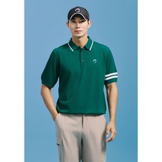 챌린저 남성 소매 포인트 메쉬 카라 니트 풀오버 다크그린