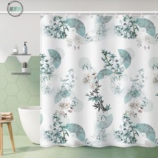 墟里居 全新中式浴室防水布衛生間浴簾免打孔桿臥室窗簾洗澡加厚遮擋布簾, 1個, P款,寬120cm*高200cm浴簾+掛環