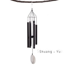 윈드벨 차임 파이프 흑색 알루미늄 스크럽 메탈 긴 원통형 원형 바람추 야외, A. 블랙 (80cm)