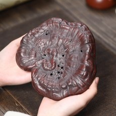 宜興紫砂靈芝壺承 茶寵擺件 儲水乾泡臺 茶盤墊 茶道配件, 1個, 灵芝壶承, 灵芝