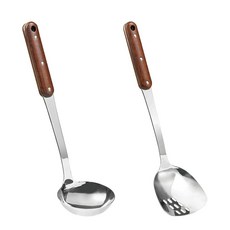 FJNATINH 스테인리스 스틸 웍 주걱 사다리 스키머 국자 도구 세트 나무 손잡이가 있는 거울 광택 조리 도구 청소하기 쉬운 웍 액세서리 슬라이버 3개, Sliver, Cooking utensils-A, 1개