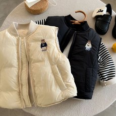 兒童棉衣2025瞇瞇眼鼕季新品男女童刺繡小熊棉馬甲寶寶日係外套潮