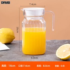 DFMEI PC扎壺亞克力條紋壺冷水壺塑料酒吧飲料果汁壺透明涼水壺耐熱商用, 1個, 600毫升條紋壺:如圖, 1L