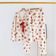 수유잠옷 임산부 빅사이즈 잠옷 원피스 세트 홈웨어 과일 프린트 봄