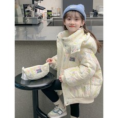 女童彩虹刺繡棉外套 韓版加厚保暖棉衣