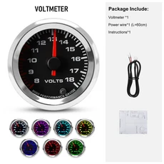 호환 차량 부스트 수온 오일 온도 오일 프레스 공기 연료비 전압계 EGT 타코미터 RPM 게이지 2 인치 52mm 1, Voltmeter, 1개