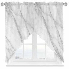 EwdeWwo 대리석 장식 커튼 그레이 및 화이트 로드 포켓 주방 커튼 밸런스 추상 모던 스캘럽 밸런스/스웨그 창문 트리트먼트 거실용 (너비 91.4cm x 길이 114.3cm