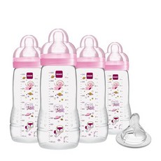 MAM Easy Active 아기 젖병 4팩 325ml(11온스) BPA 프리 빠른 흐름 실리콘 젖꼭지 미끄럼 방지 그립 누출 방지 4개월 이상 퍼플 아이리스, Purple Iris